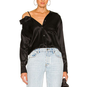Alexander Wang 'Off The Shoulder' Black Satin Top Size XS - NWT
